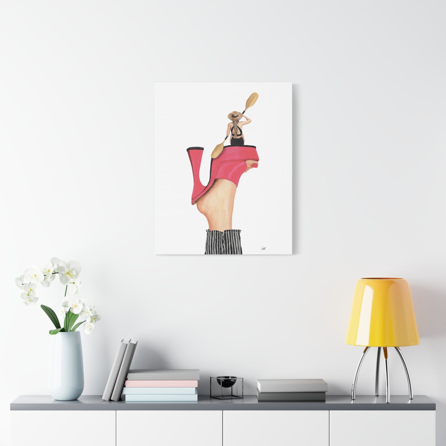 Kayaker on a Pink Platform Matte Canvas, Stretched, 1.25"