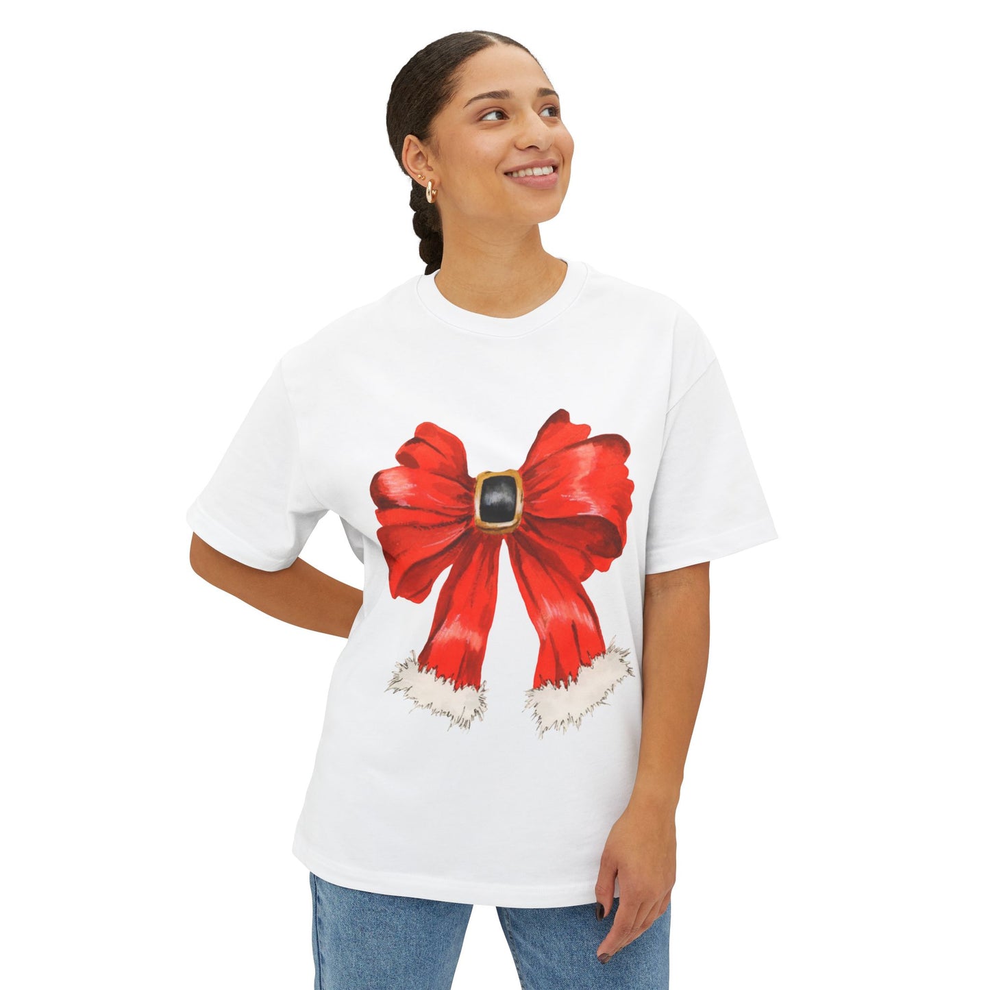 Christmas Bow Unisex Oversized Boxy Tee