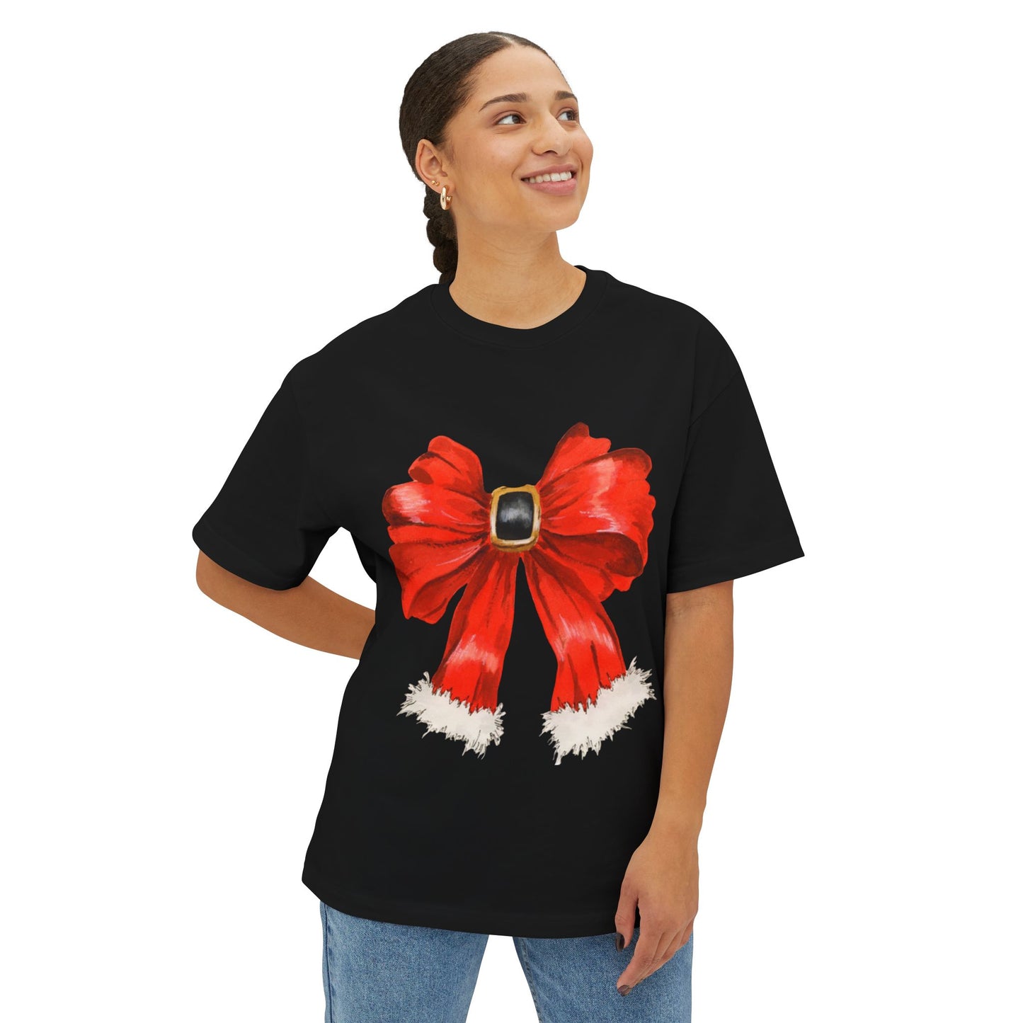 Christmas Bow Unisex Oversized Boxy Tee