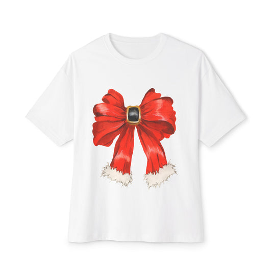 Christmas Bow Unisex Oversized Boxy Tee