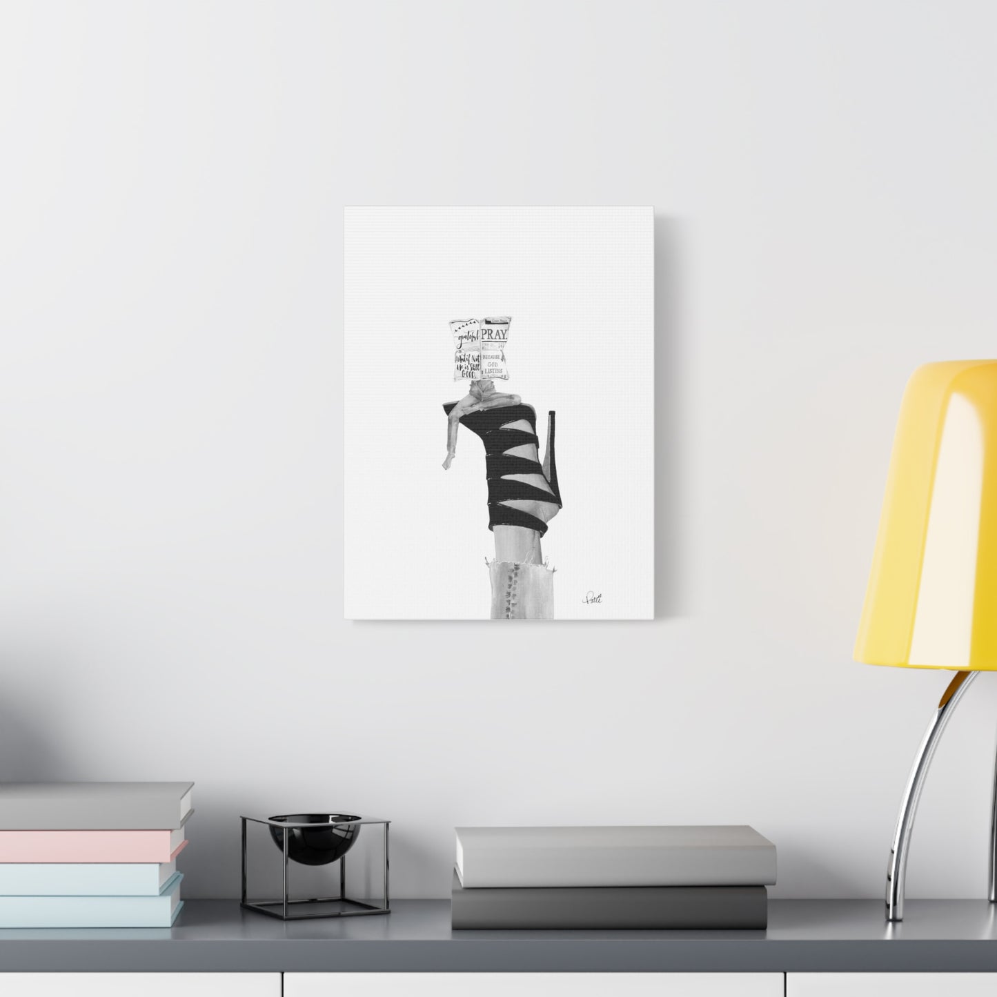 Pray on Four Black Straps Matte Canvas, Stretched, 1.25"